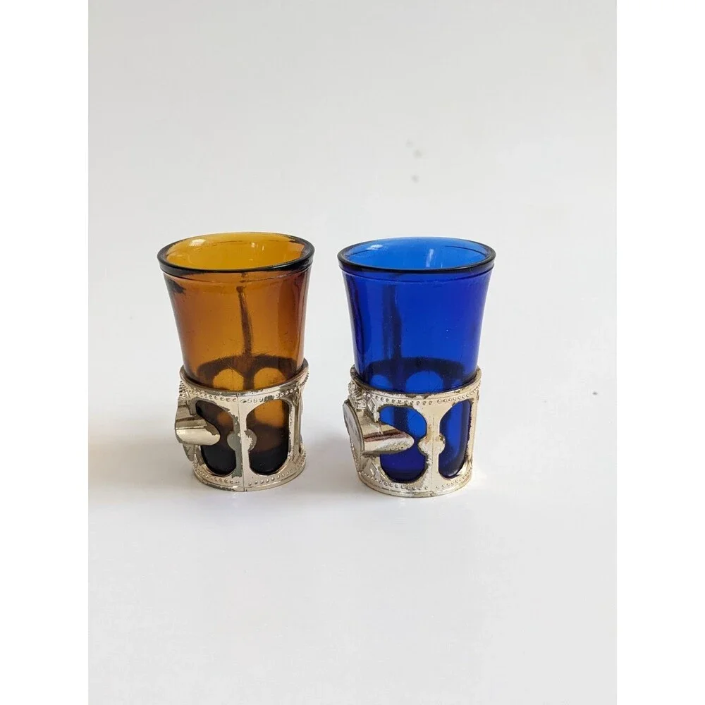 San‎ Jose CA Vintage Souvenir Mini Mugs Shot Glasses Cobalt Amber Mid-Century